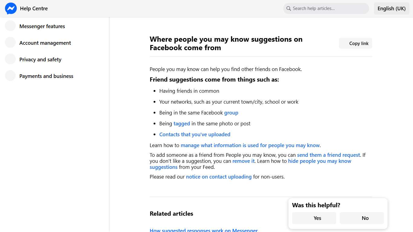 Where people you may know suggestions on Facebook come from | Messenger Help Centre